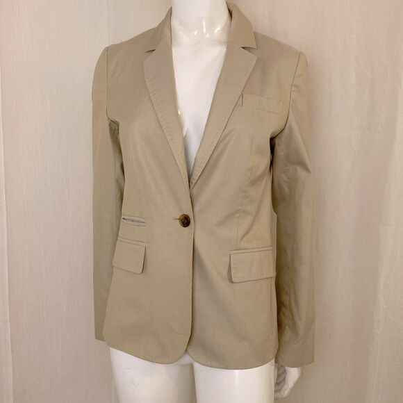 J Crew Tan Blazer Jacket One Button Closure Fully Lined Summer Lightweight Sz 8 - Picture 1 of 10